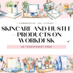 Skincare and Hustle – Products on workdesk