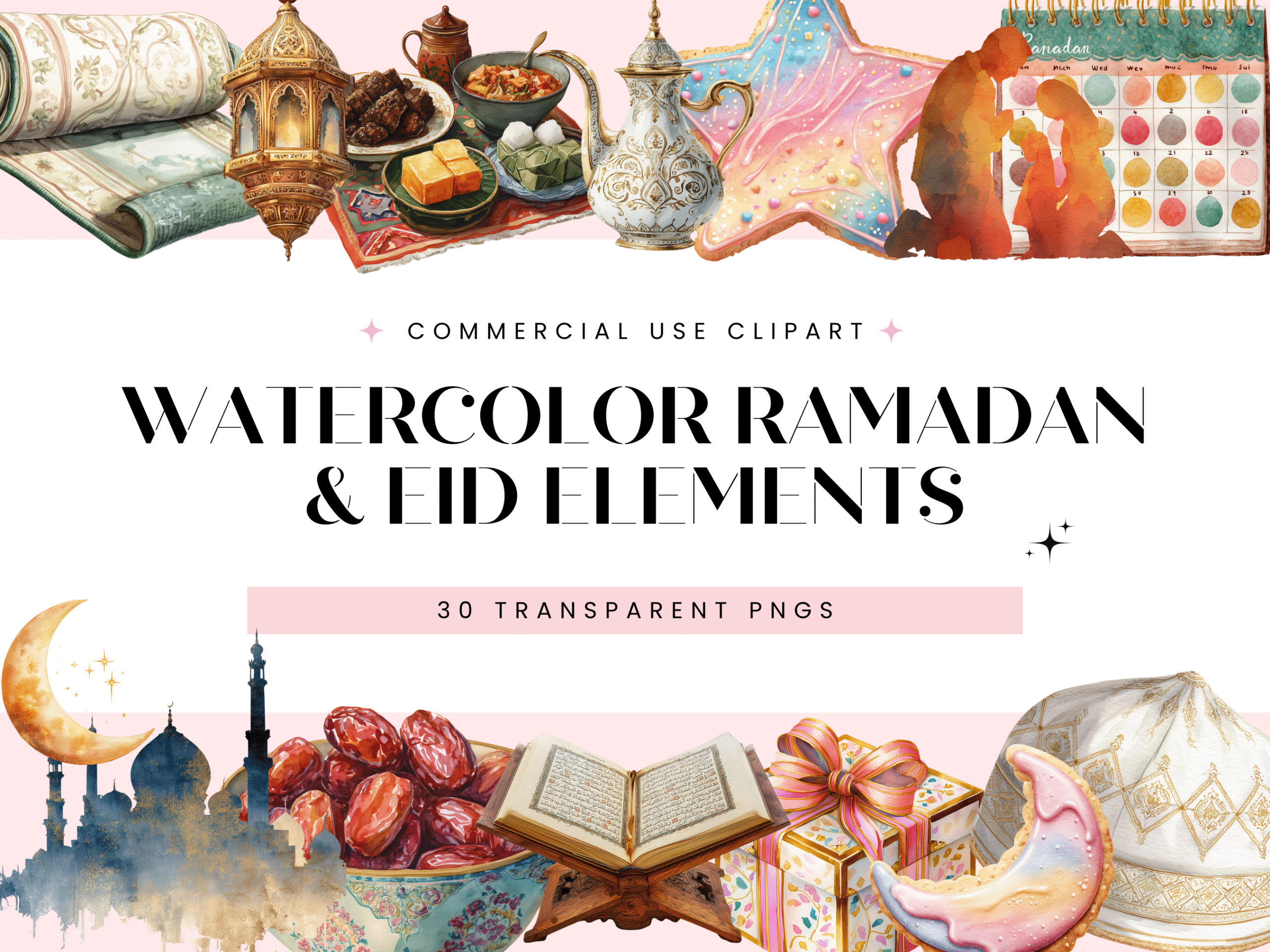 Watercolor Ramadan & Eid Elements