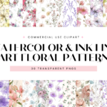 Watercolor & Ink Line Art Floral Pattern
